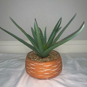 terracotta-orange vase with white details